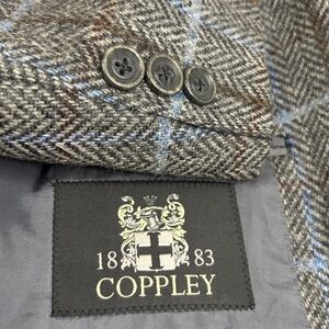 Coppley Sport Coat Mens 46S Gray Herringbone Blue Windowpane Wool Tweed Blazer